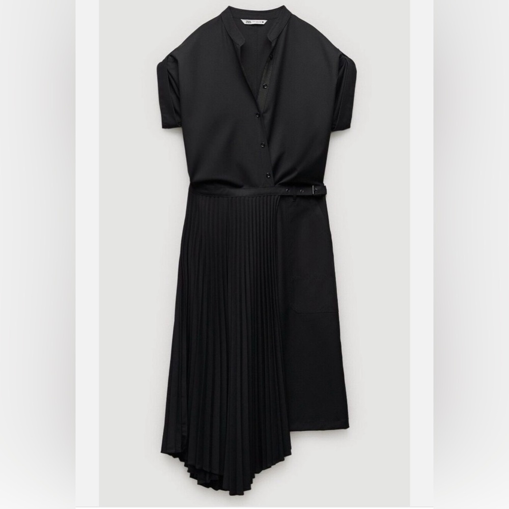 Zara Black Asymmetrical Pleated Dress